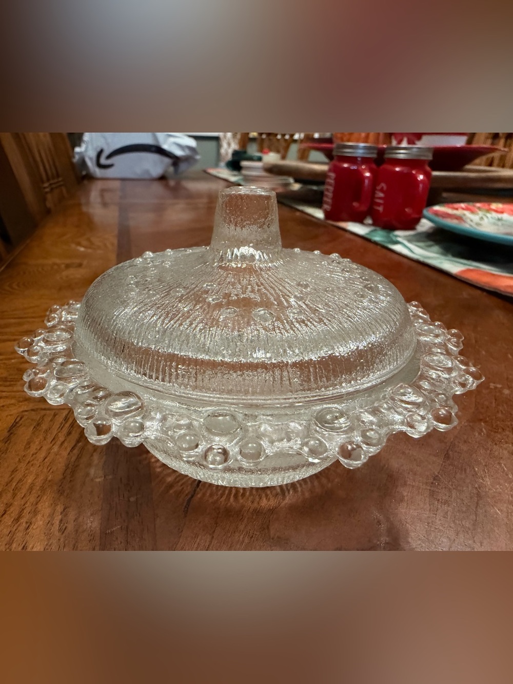 Vintage Textured Glass Dish with Lid made by Masserini Barracco.